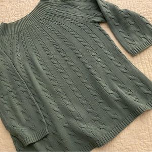Talbots Cotton Cable Knit Casual Tunic Sweater Teal Size Large